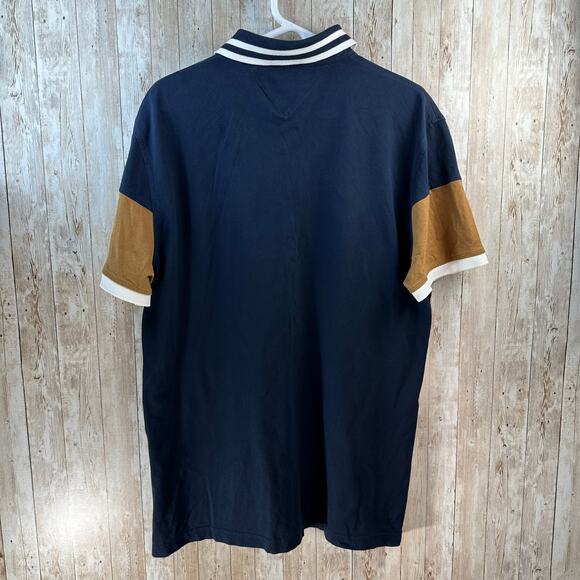 Tommy Hilfiger Custom Fit XL Brown Black Colorblock Striped Cotton Pique - Picture 2 of 7